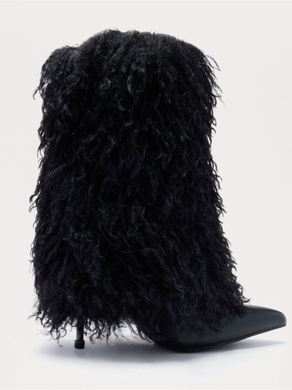 Black Faux Fur Pointed-Toe Ankle Booties